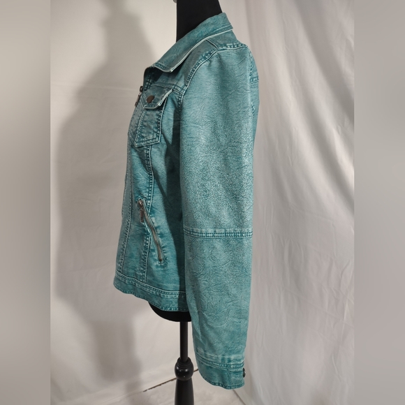 HOW CUTE! Women's Teal Faux Leather Zip Up Jacket Size XS - Picture 4 of 9